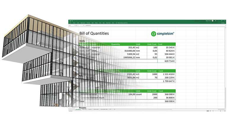 Extraction des données d’un modèle BIM dans une feuille Excel avec Bimsheet
