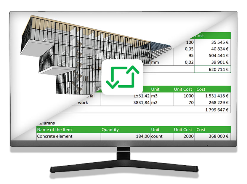 Bimsheet relie une maquette de bâtiment 3D aux quantités et calculs de coûts dans Excel